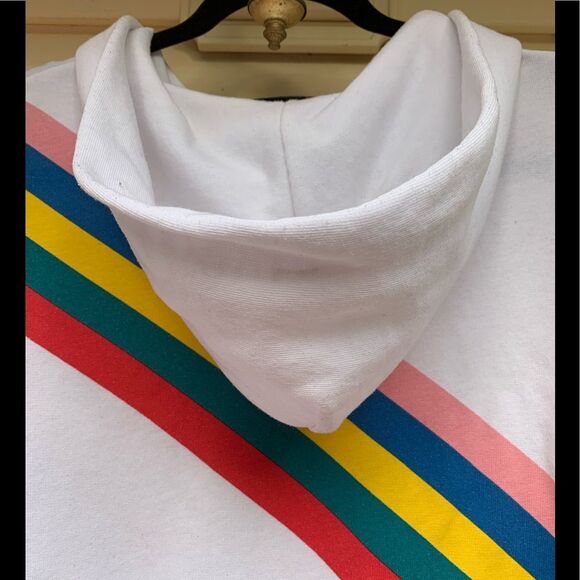 Wildfox white/rainbow decorated hooded zip up sweater, good preowned condition,S - Picture 4 of 16
